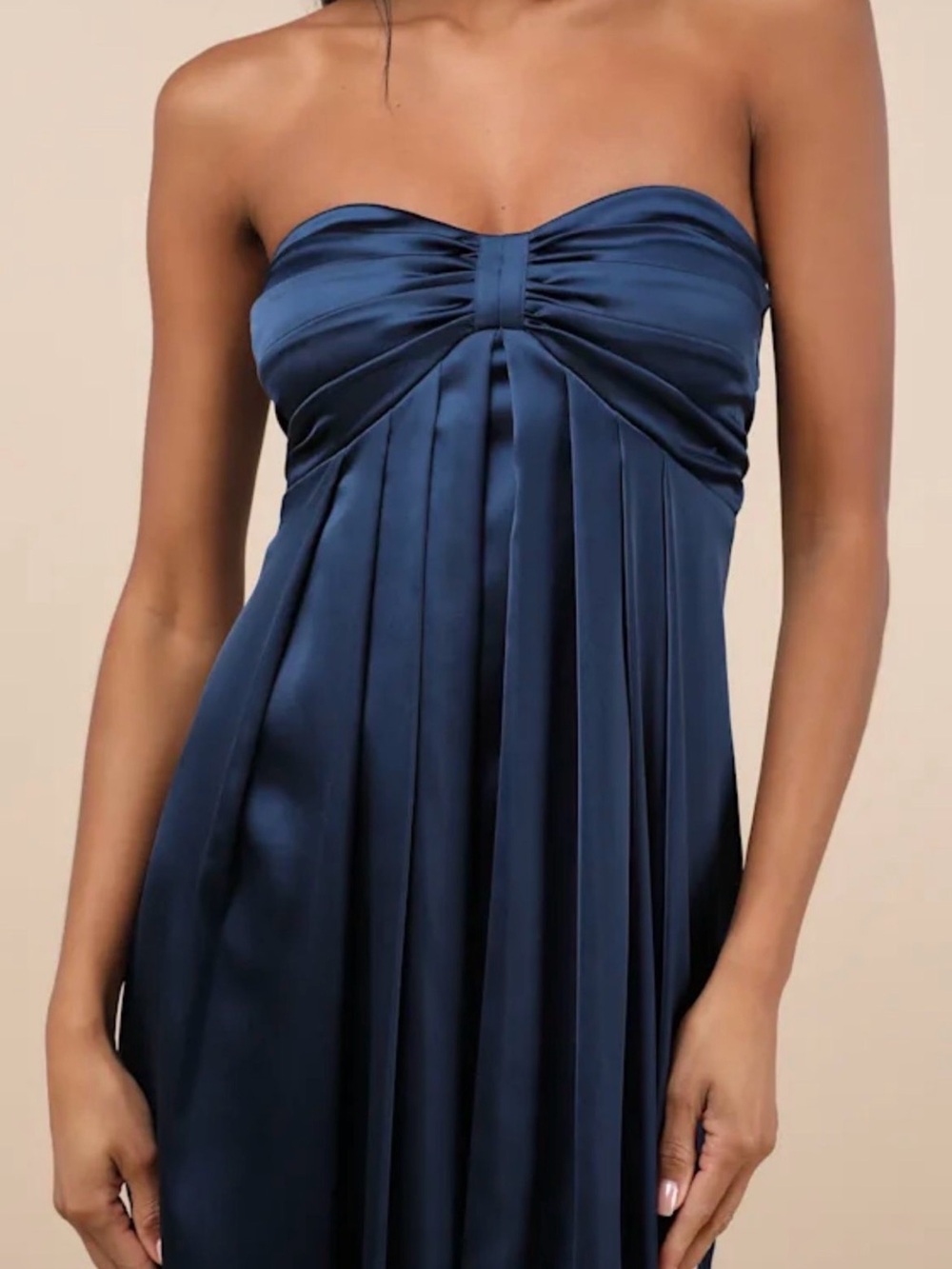 Lulus Memorable Entrance dark blue strapless satin dress
